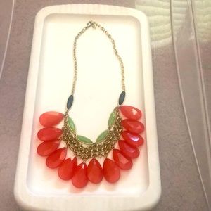 necklace - medium size orange rain drops teal/black oval stones on gold chain